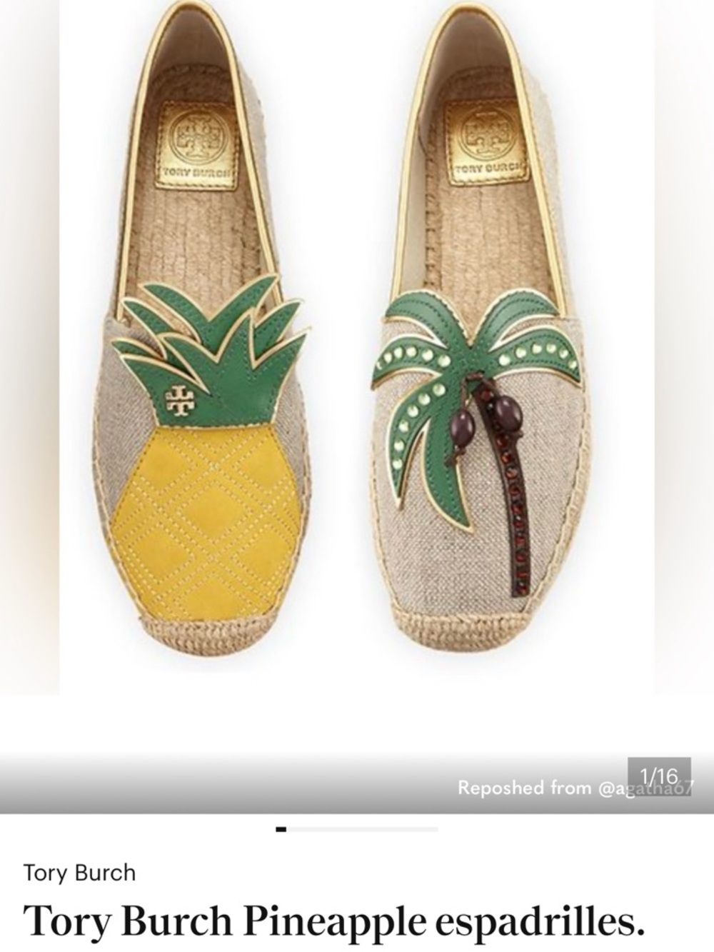 Tory Burch Pineapple & Palm Canvas Espadrilles - Yellow & Green